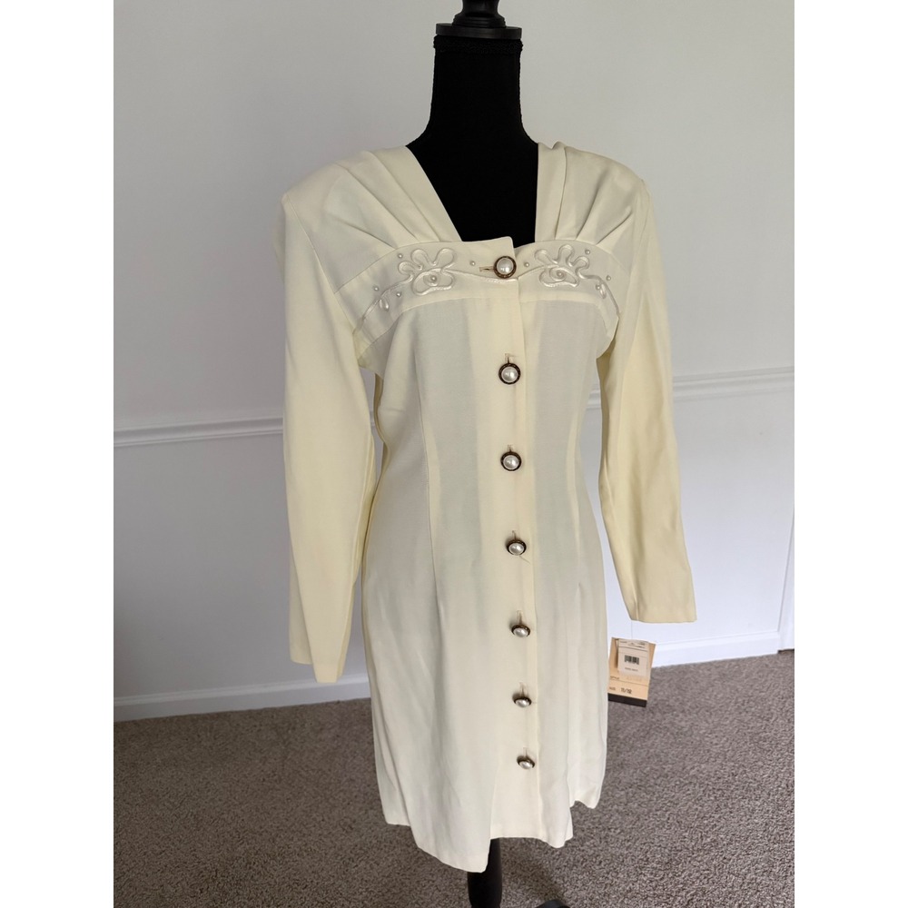 NWT Vintage 90’s ivory Mini‎ Dress Coquette retro Pearl Soutache Sz M/ L